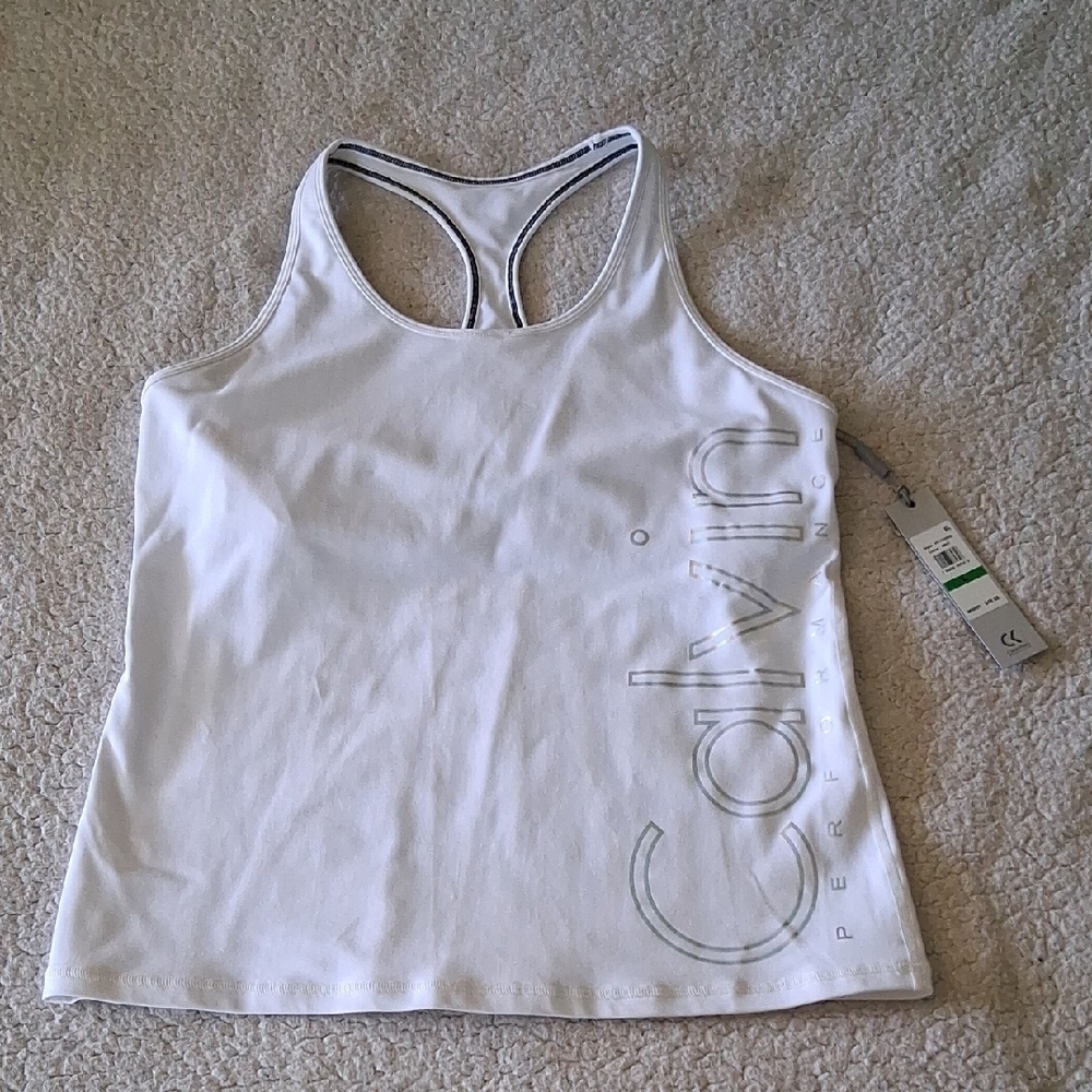 Calvin Klein White Racerback Tank Large New